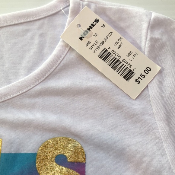 WONDER WOMAN Girls Run The World White T-Shirt Multi Color Graphic Girl’s L NWT - Picture 4 of 8